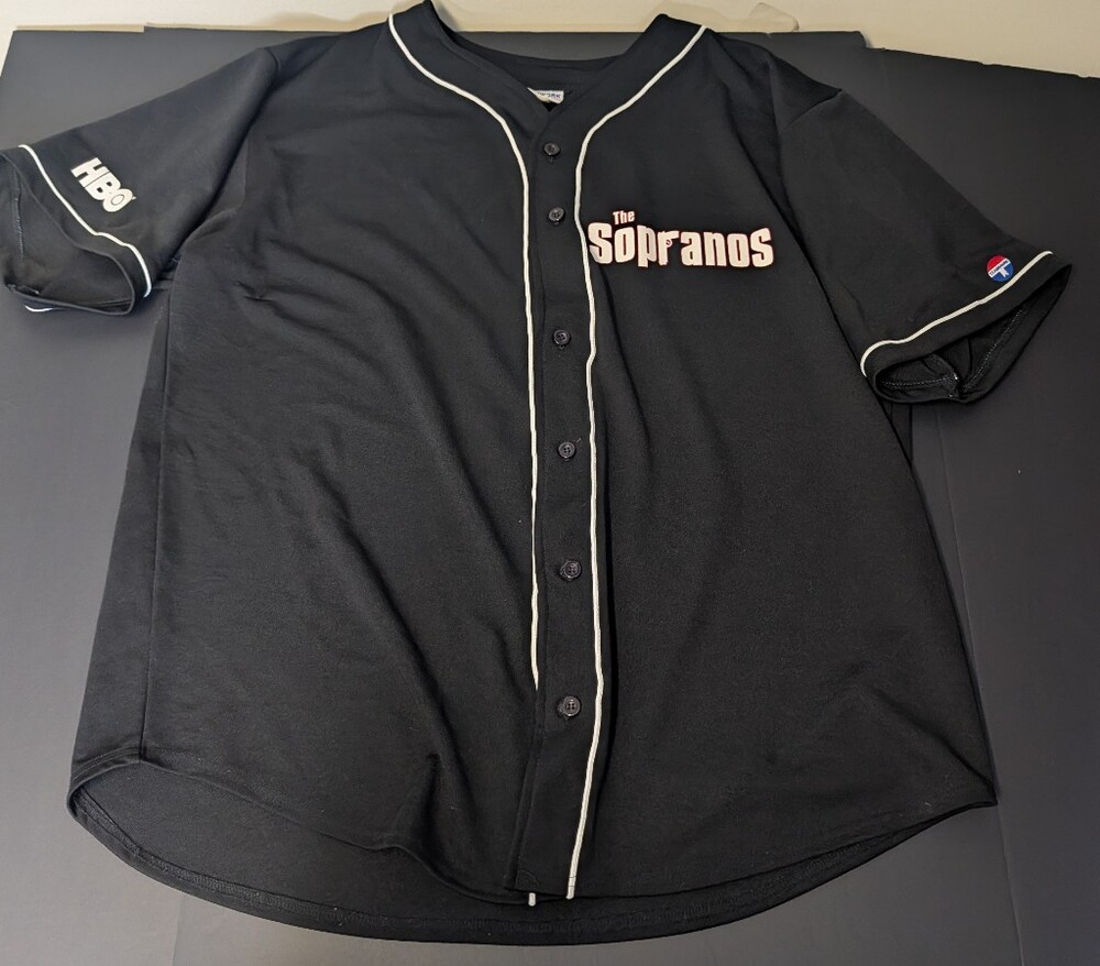Vintage Soprano Black Button-Front Baseball Jersey with Cream Piping